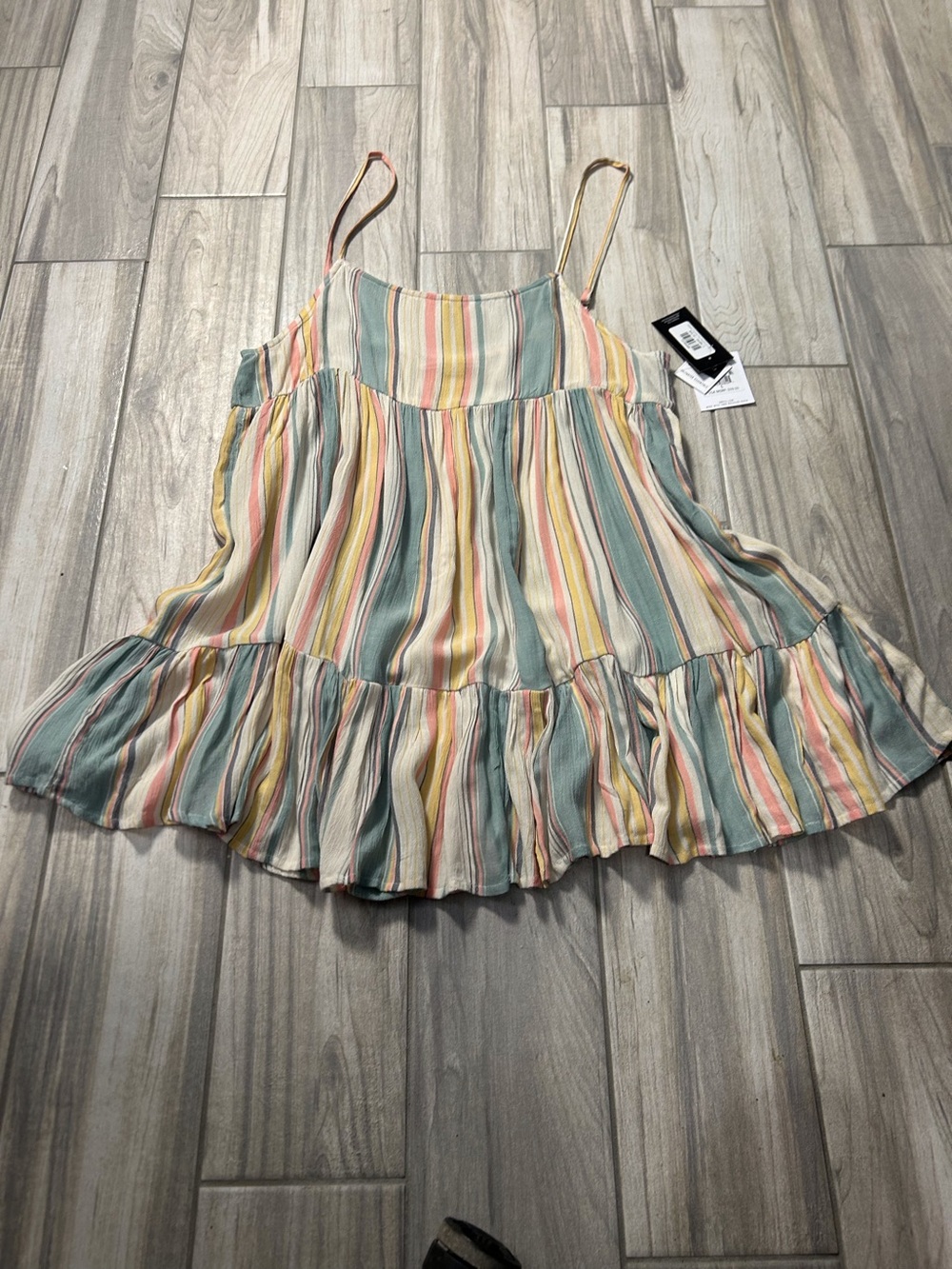 Pastel Multi-Stripe Sleeveless Ruffle Baby Doll Mini Cover Up Lg Beach Resort